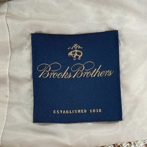Brooks Brothers Fringed Cream Brown Metallic Nubby Tweed Fitted Career Blazer 12 - Picture 11 of 13